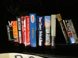 Close-up of the books on the mantelpiece. I tried to pick something to please everyone.